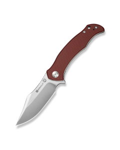 SENCUT Tauron Flipper & Thumb Stud Knife Burgundy G10 Handle (3.48" Satin Finished D2 Blade) S25060-2