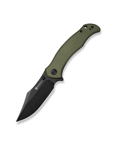 SENCUT Tauron Flipper & Thumb Stud Knife Olive Canvas Micarta Handle (3.48" Black D2 Blade) S25060-3