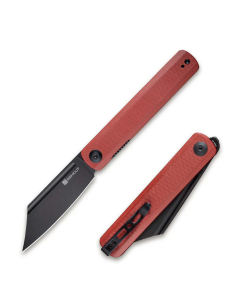 Bronte Front Flipper Folding Knife 3.38" Black 9Cr18MoV Reverse Tanto Plain Edge Blade, Burgundy G10 Handle