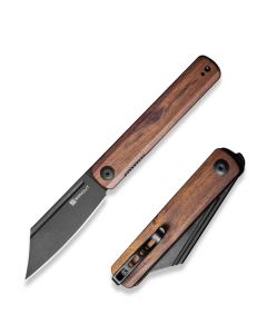 Bronte Front Flipper Folding Knife 3.38" Black 9Cr18MoV Reverse Tanto Plain Edge Blade, Cuibourtia Wood Handle