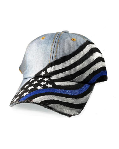 Women's Hand Painted Hat - Thin Blue Line Flag
