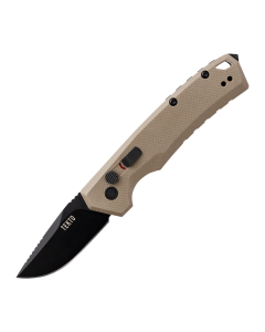 Tekto A3 Delta Mini OTS Auto Knife Desert G10 1.9in Black Plain Drop Point