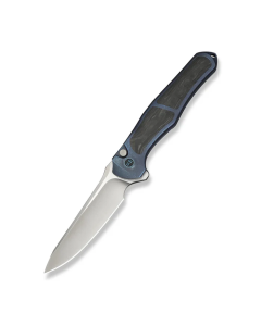 WEKNIFE 702XI Flipper & Button Lock Knife Blue Titanium Integral Handle With Shredded Carbon Fiber Inlay