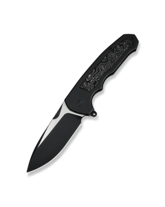 Starlash Flipper Knife Black Titanium Handle With Aluminum Foil Carbon Fiber Inlay (3.97" Black Stonewashed Bohler M390 Blade, Satin Flat)