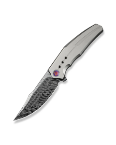 WEKNIFE Kyklos Flipper Knife Gray Titanium Handle (3.79" Fafnir Damasteel Blade)