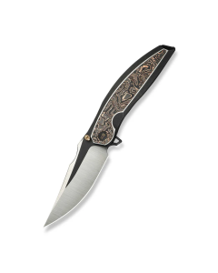 WEKNIFE Quinseris Flipper & Thumb Stud Knife Black Titanium Handle With Copper Foil Carbon Fiber Inlay (3.96" Hand Polished Satin Bohler M390 Blade, Black Stonewashed Flat) WE23093-1