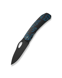 WEKNIFE Inmate Front Flipper & Thumb Hole Knife Black Titanium Handle With Blue Raindrops (3.7" Black Stonewashed CPM 20CV Blade)