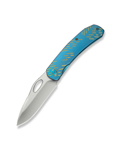 WEKNIFE Inmate Front Flipper & Thumb Hole Knife Blue Titanium Handle With Golden Raindrops (3.7" Satin Finished CPM 20CV Blade)