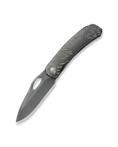 WEKNIFE Inmate Front Flipper & Thumb Hole Knife Polished Gray Titanium Handle With Satin Raindrops (3.7" Polished Gray CPM 20CV Blade)