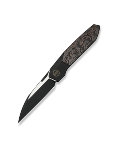 WEKNIFE Brr15 Flipper Knife Black Titanium Handle With Copper Foil Carbon Fiber Inlay (3.25" Black Stonewashed Bohler M390 Blade, Satin Flat)