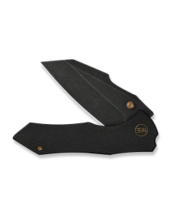 WEKNIFE High-Fin XL Thumb Stud Knife Diamond Patterned Black Titanium Handle (3.48" Black Stonewashed CPM 20CV Blade) WE24010-1
