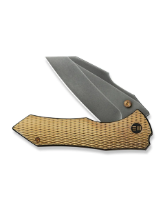 WEKNIFE High-Fin XL Thumb Stud Knife Diamond Patterned Golden Polished Titanium Handle (3.48" Polished Gray CPM 20CV Blade) WE24010-3