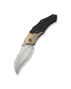 Orc Boss Thumb Stud Knife Champagne Titanium Handle With Twill Carbon Fiber Inlay (3.82" Stonewashed CPM 20CV Blade)