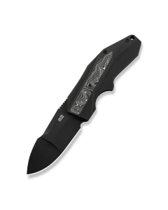 WEKNIFE Coral SLT Flipper Knife Black Titanium Handle With Aluminum Foil Carbon Fiber Inlay (2.95" Black Stonewashed CPM 20CV Blade)