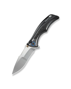 Tighe Down Flipper & Thumb Stud & Button Lock Knife Polished Gray Orange Peel Textured Titanium Integral Handle With Rose Carbon Fiber Inlay