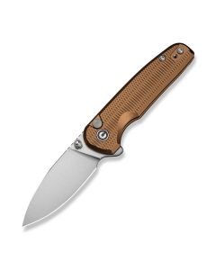 Mini Shakan Flipper & Thumb Stud & Button Lock Knife Ripple Patterned Coyote Brown Aluminum Handle (2.48" Satin Finished Nitro-V Blade)