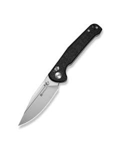 Glenspar Thumb Stud & Crossbar Lock Knife Black Shredded G10 Handle (3.45" Stonewashed 9Cr18MoV Blade)