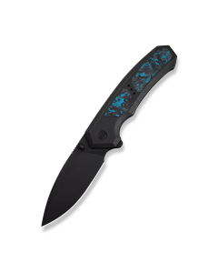 Corwyn Flipper & Thumb Stud Knife Black Titanium Handle With Black & Blue Carbon Fiber Inlay (3.7" Black Stonewashed Bohler M390 Blade)