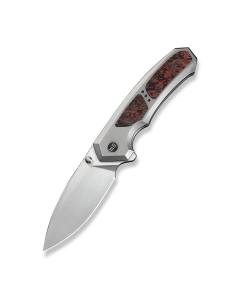 Corwyn Flipper & Thumb Stud Knife Polished Bead Blasted Titanium Handle With Lava Flow FatCarbon Fiber Inlay (3.7" Hand Rubbed Satin Bohler M390 Blade)